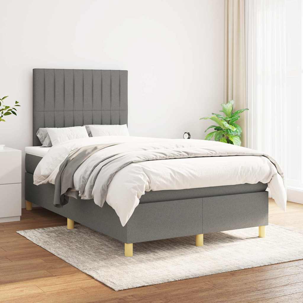 Κρεβάτι Boxspring με Στρώμα Σκούρο Γκρι 120x190 εκ Υφασμάτινο - Pakobazaar