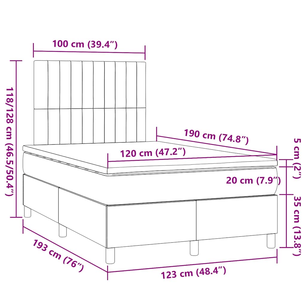 Κρεβάτι Boxspring με Στρώμα Μπλε 120x190 εκ. Υφασμάτινο - Pakobazaar