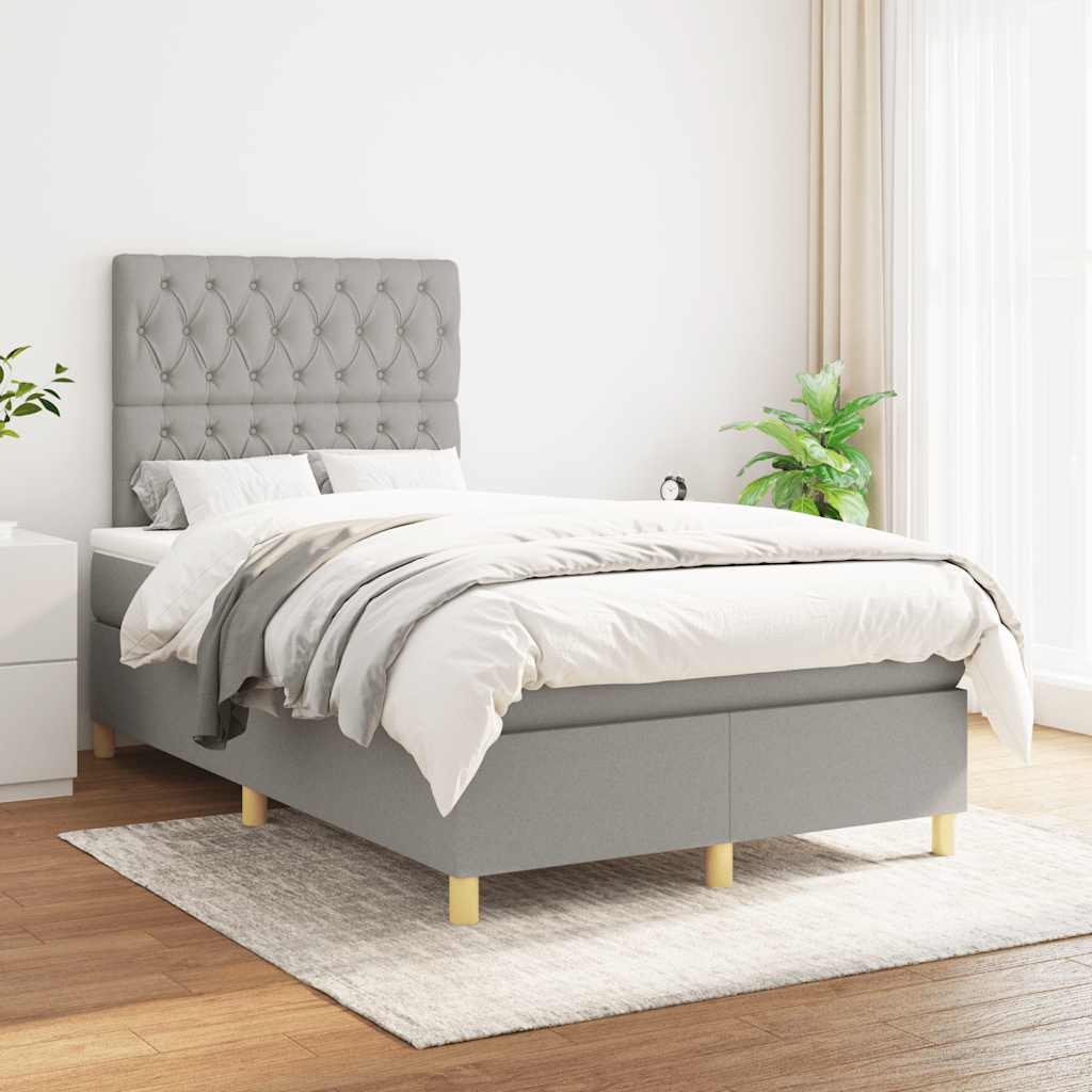 Κρεβάτι Boxspring με Στρώμα Ανοιχτό Γκρι 120x190 εκ. Υφασμάτινο