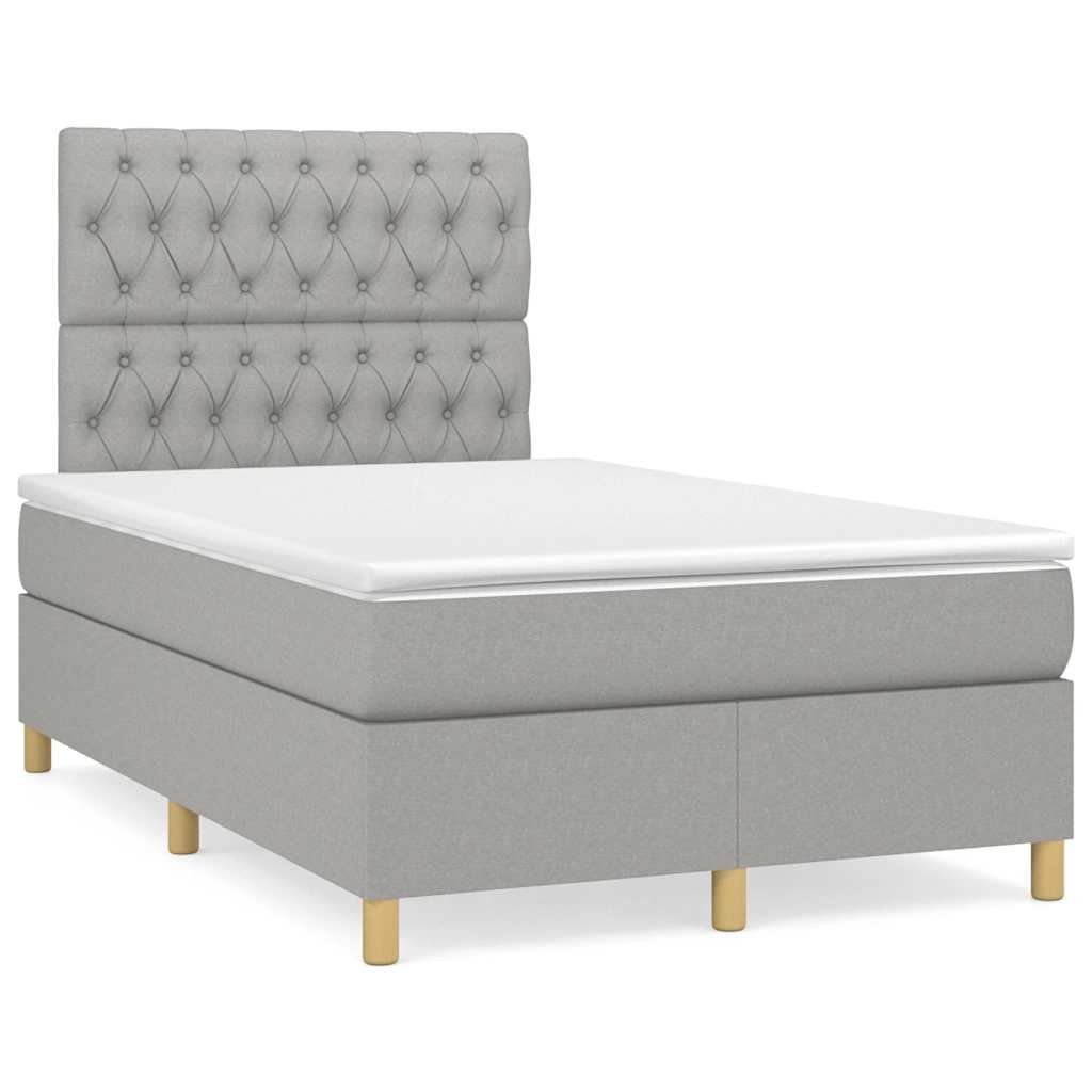 Κρεβάτι Boxspring με Στρώμα Ανοιχτό Γκρι 120x190 εκ. Υφασμάτινο