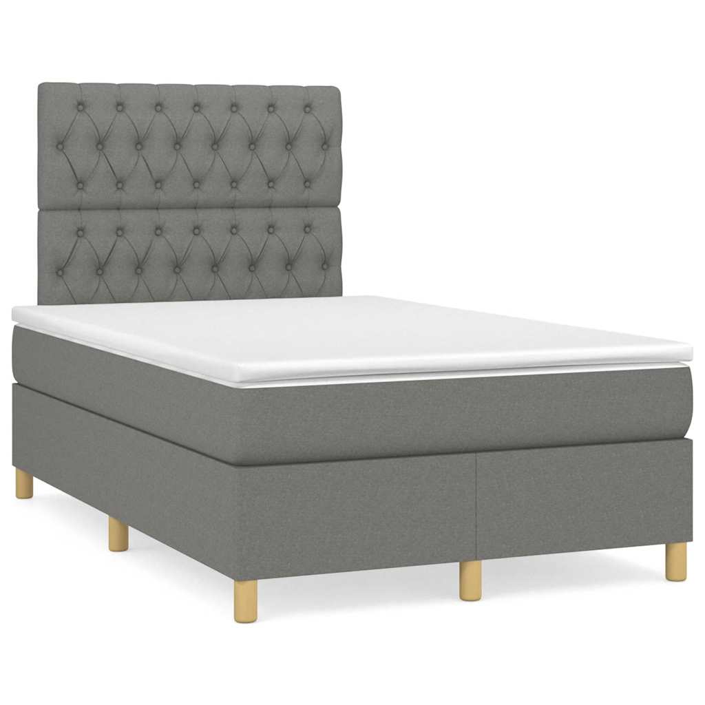 Κρεβάτι Boxspring με Στρώμα Σκούρο Γκρι 120x190 εκ Υφασμάτινο