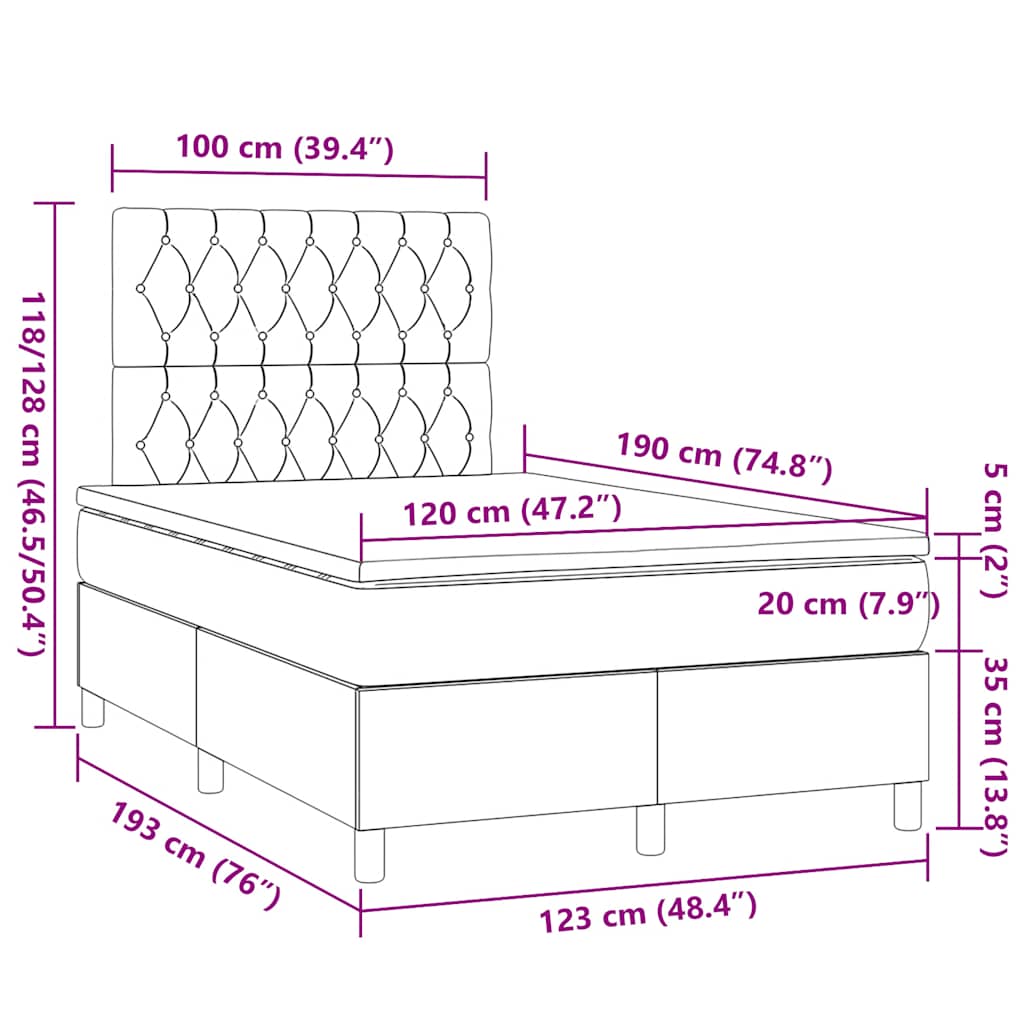Κρεβάτι Boxspring με Στρώμα Taupe 120x190 εκ. Υφασμάτινο