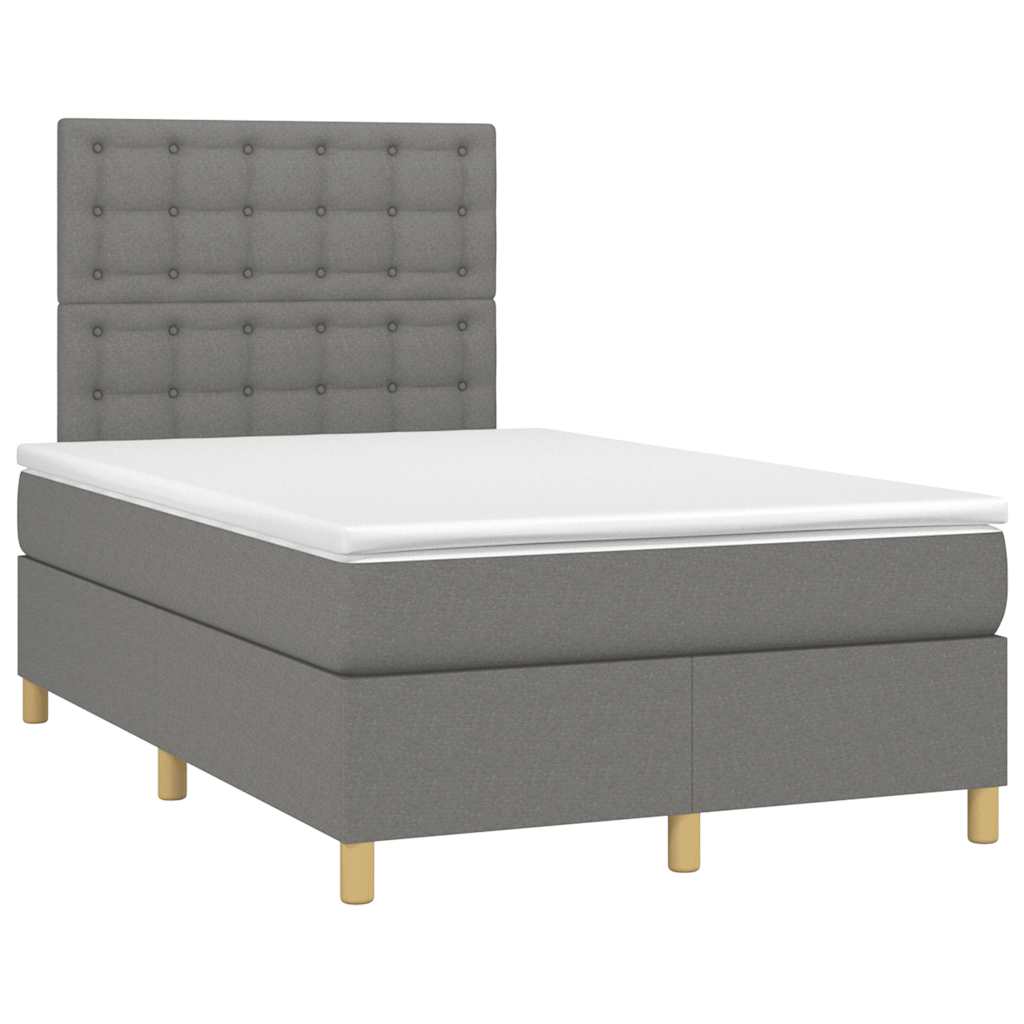 Κρεβάτι Boxspring με Στρώμα Σκούρο Γκρι 120x190 εκ Υφασμάτινο