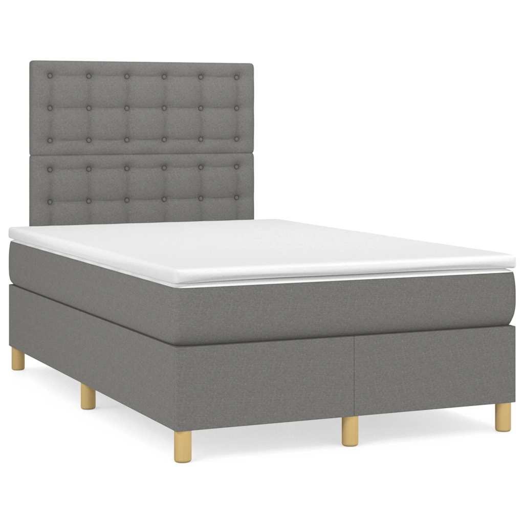 Κρεβάτι Boxspring με Στρώμα Σκούρο Γκρι 120x190 εκ Υφασμάτινο