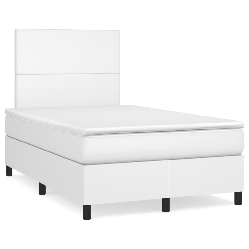 Κρεβάτι Boxspring με Στρώμα Λευκό 120x190εκ.από Συνθετικό Δέρμα