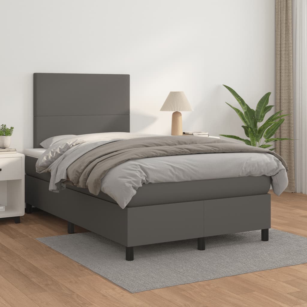 Κρεβάτι Boxspring με Στρώμα Γκρι 120x190εκ. από Συνθετικό Δέρμα