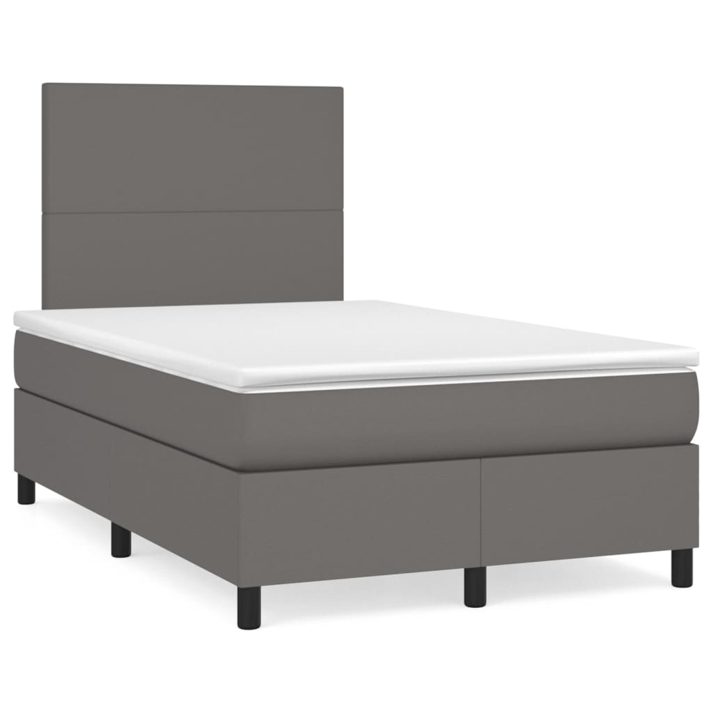 Κρεβάτι Boxspring με Στρώμα Γκρι 120x190εκ. από Συνθετικό Δέρμα