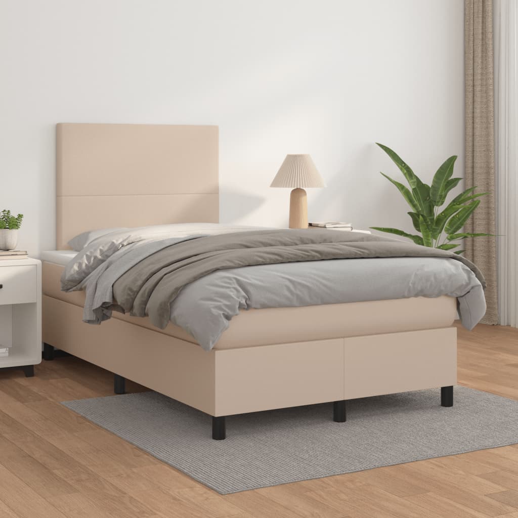 Κρεβάτι Boxspring με Στρώμα Καπουτσίνο 120x190εκ.από Συνθ.Δέρμα