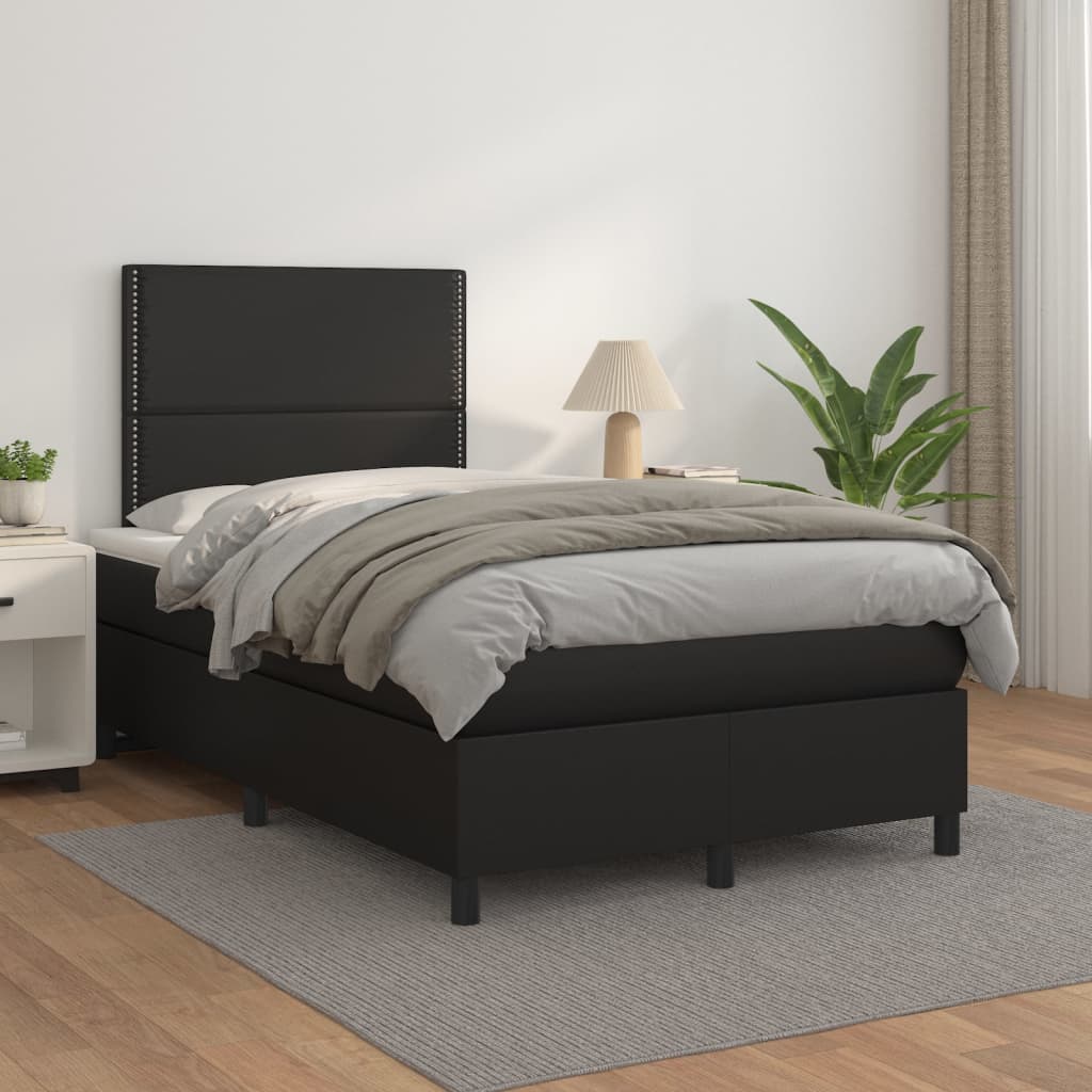Κρεβάτι Boxspring με Στρώμα Μαύρο 120x190εκ.από Συνθετικό Δέρμα