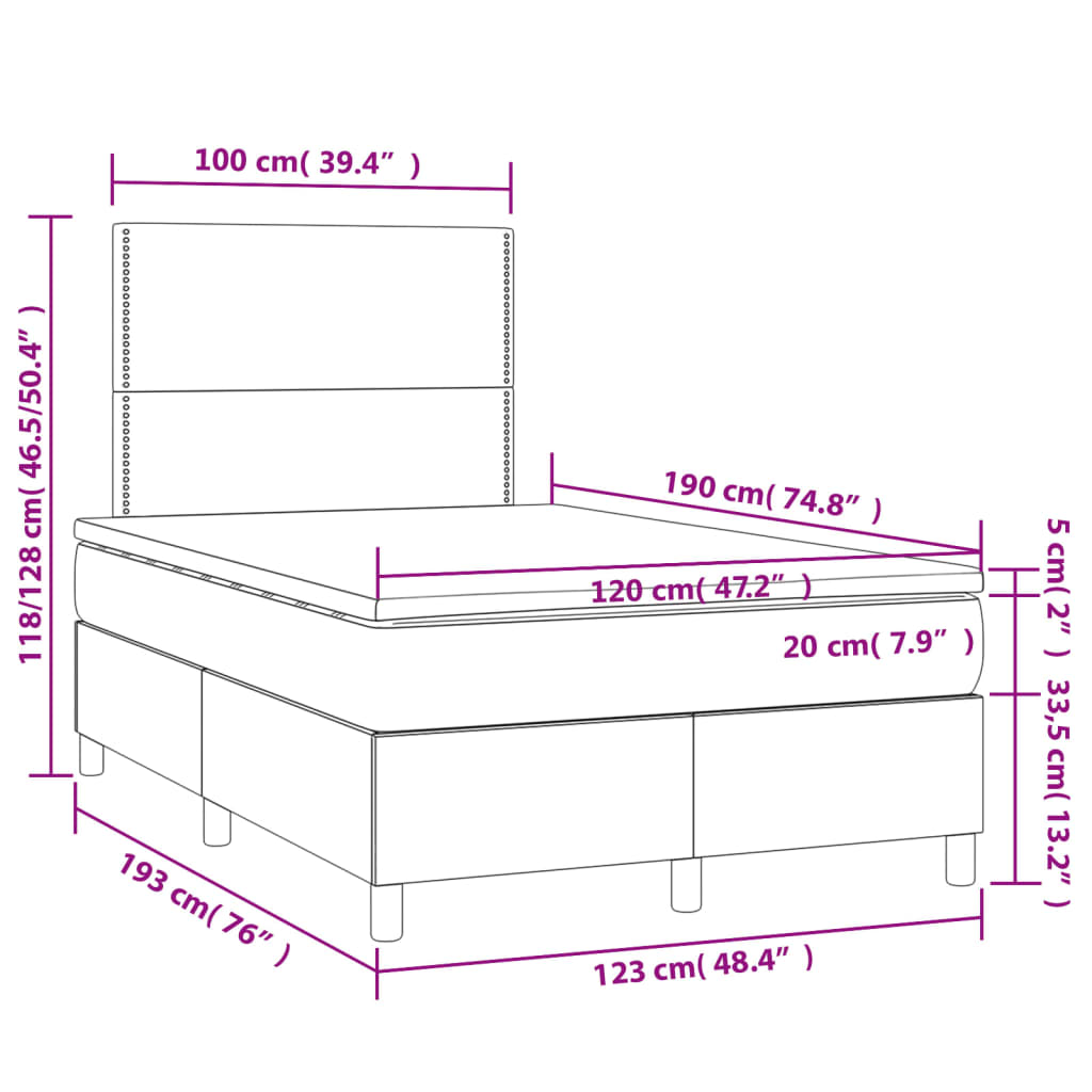 Κρεβάτι Boxspring με Στρώμα Λευκό 120x190εκ.από Συνθετικό Δέρμα