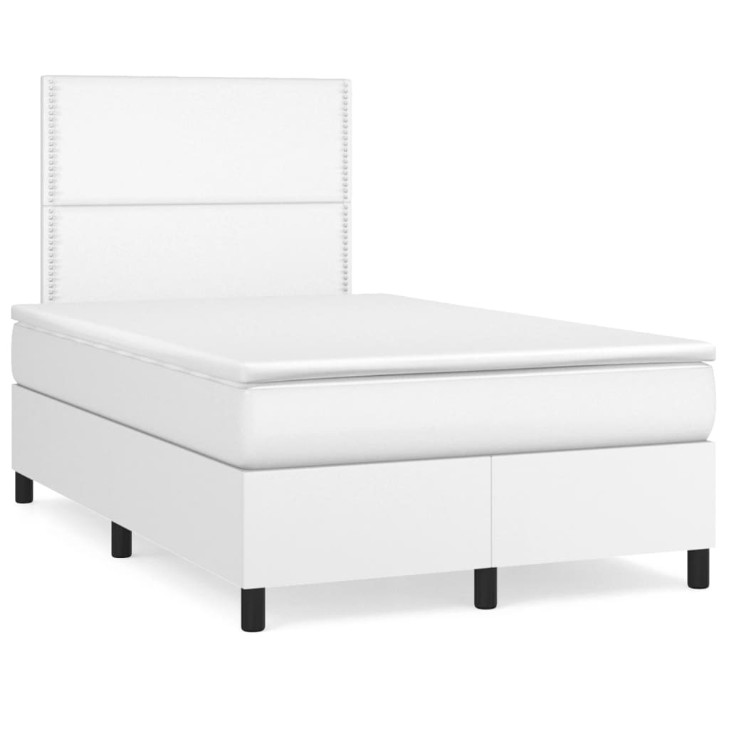 Κρεβάτι Boxspring με Στρώμα Λευκό 120x190εκ.από Συνθετικό Δέρμα