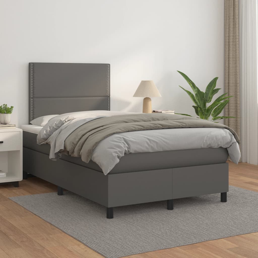 Κρεβάτι Boxspring με Στρώμα Γκρι 120x190εκ. από Συνθετικό Δέρμα