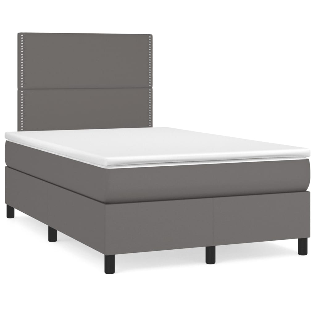 Κρεβάτι Boxspring με Στρώμα Γκρι 120x190εκ. από Συνθετικό Δέρμα