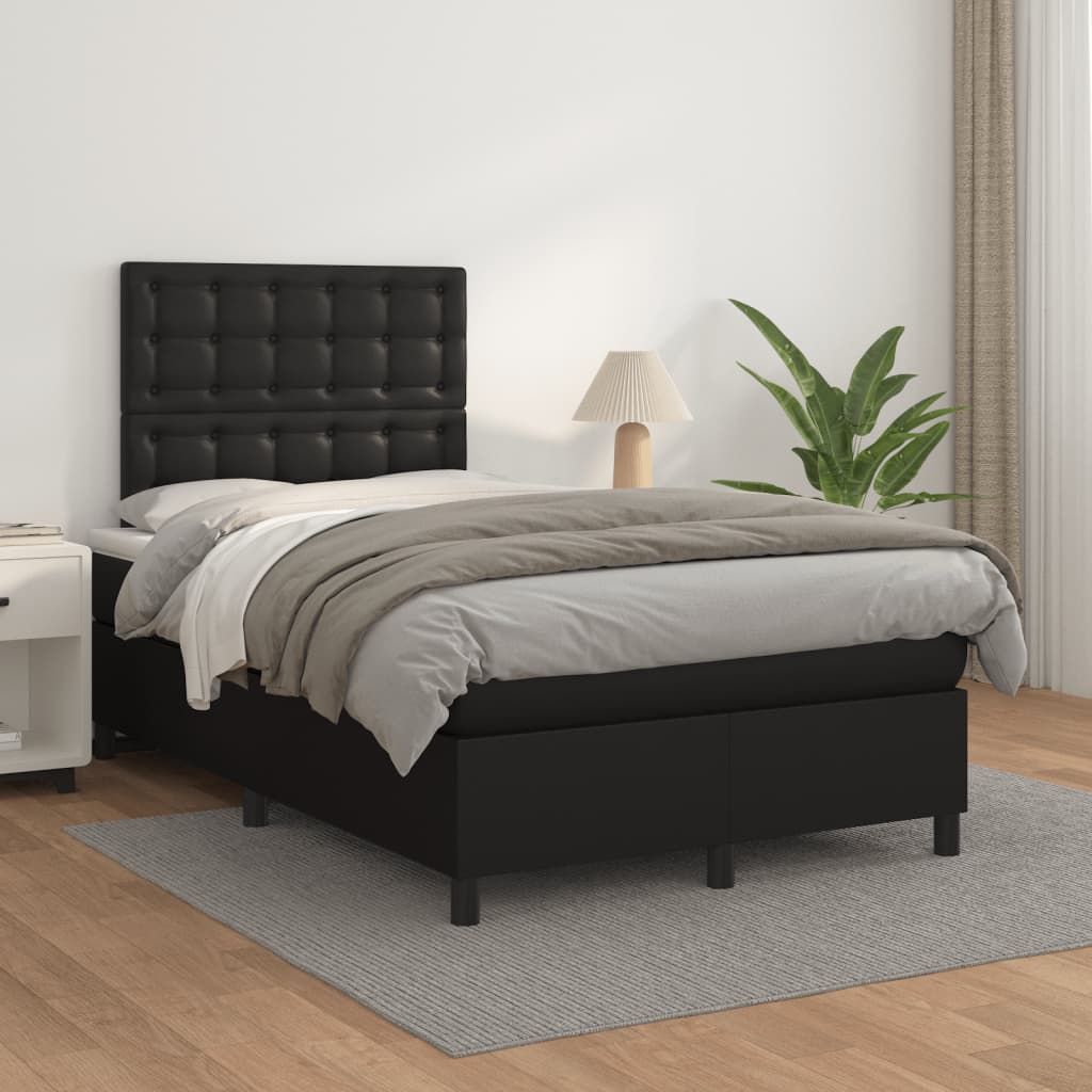 Κρεβάτι Boxspring με Στρώμα Μαύρο 120x190εκ.από Συνθετικό Δέρμα