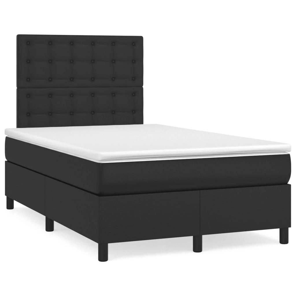 Κρεβάτι Boxspring με Στρώμα Μαύρο 120x190εκ.από Συνθετικό Δέρμα