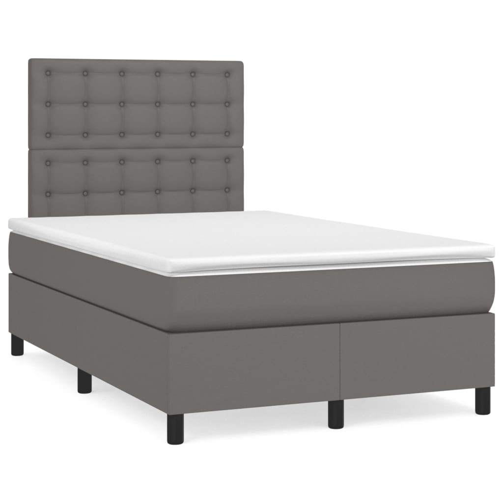 Κρεβάτι Boxspring με Στρώμα Γκρι 120x190εκ. από Συνθετικό Δέρμα