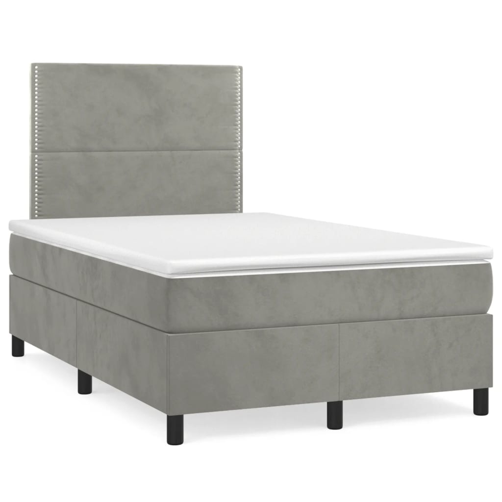 Κρεβάτι Boxspring με Στρώμα Ανοιχτό Γκρι 120x190 εκ. Βελούδινο