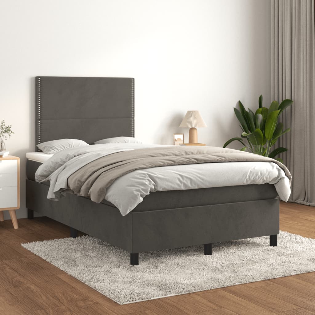 Κρεβάτι Boxspring με Στρώμα Σκούρο Γκρι 120x190 εκ. Βελούδινο