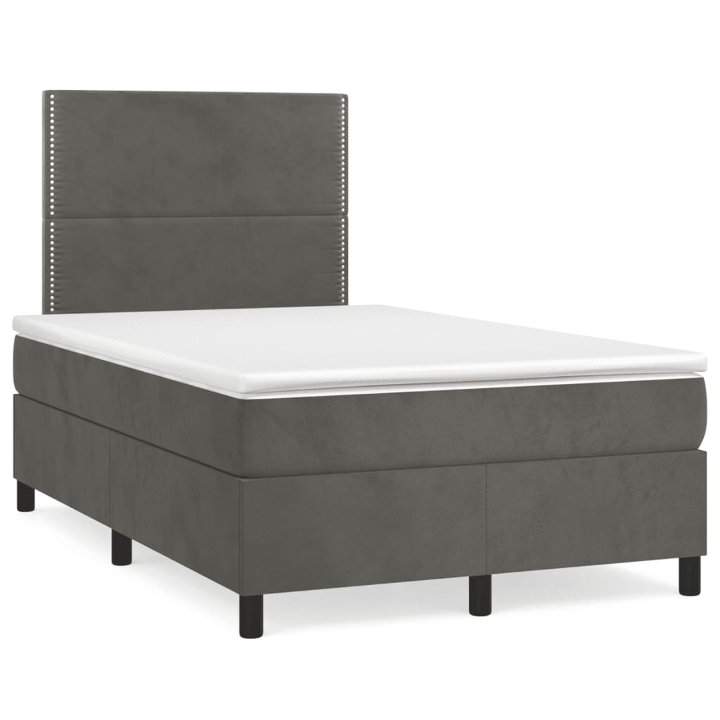 Κρεβάτι Boxspring με Στρώμα Σκούρο Γκρι 120x190 εκ. Βελούδινο