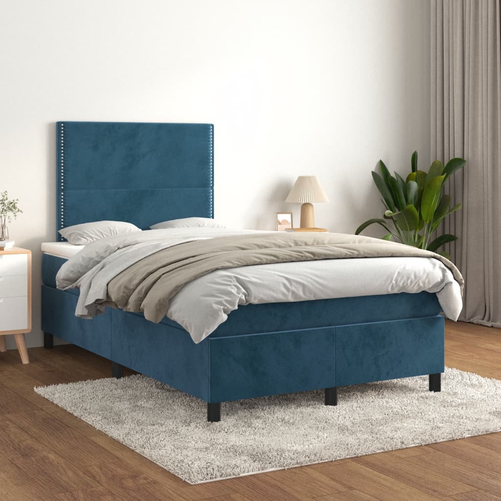 Κρεβάτι Boxspring με Στρώμα Σκούρο Μπλε 120x190 εκ. Βελούδινο