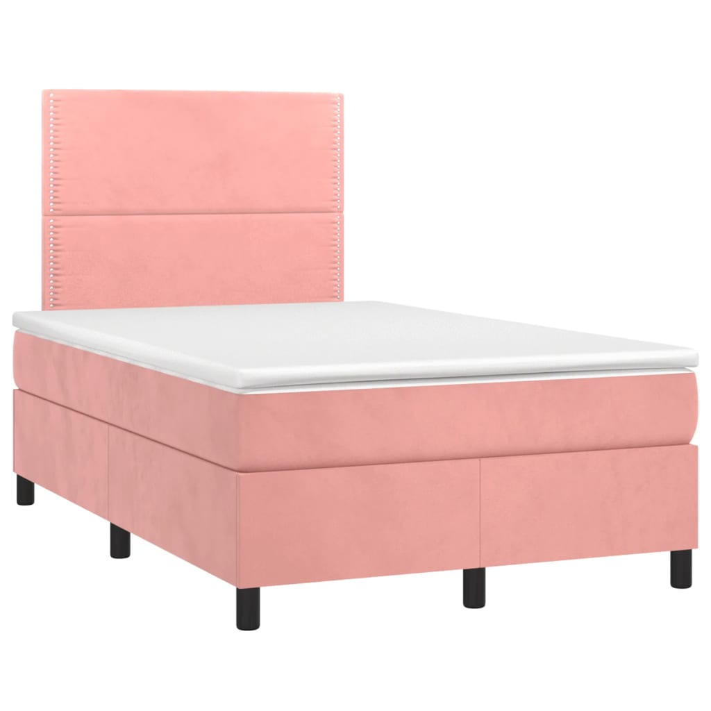 Κρεβάτι Boxspring με Στρώμα Ροζ 120x190 εκ. Βελούδινο