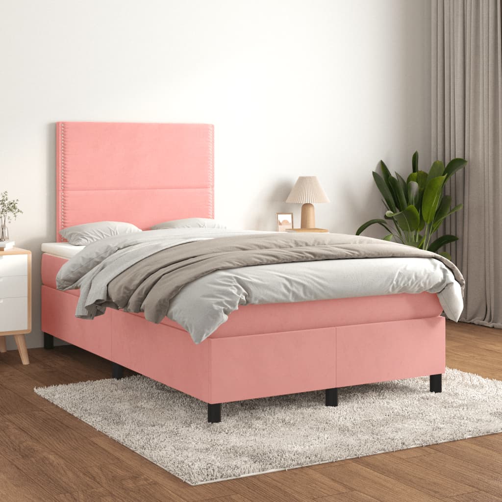 Κρεβάτι Boxspring με Στρώμα Ροζ 120x190 εκ. Βελούδινο