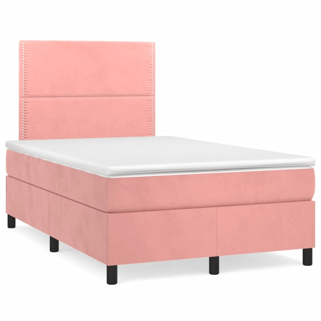 Κρεβάτι Boxspring με Στρώμα Ροζ 120x190 εκ. Βελούδινο