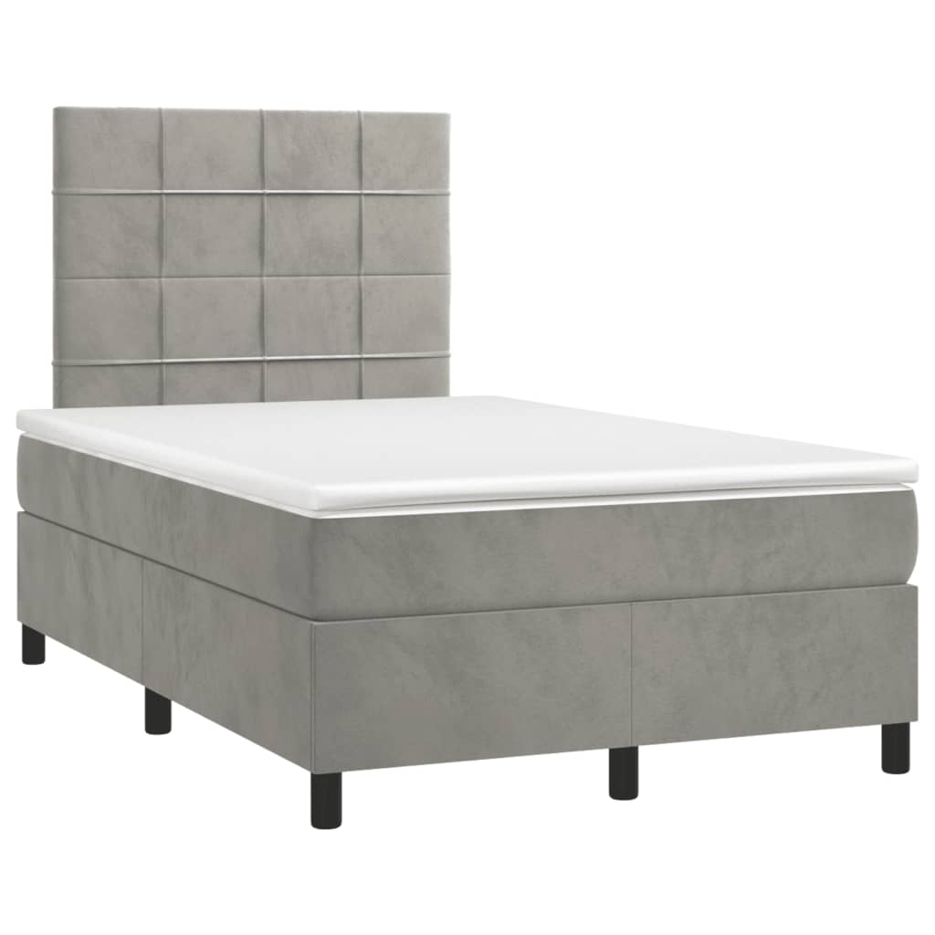 Κρεβάτι Boxspring με Στρώμα Ανοιχτό Γκρι 120x190 εκ. Βελούδινο