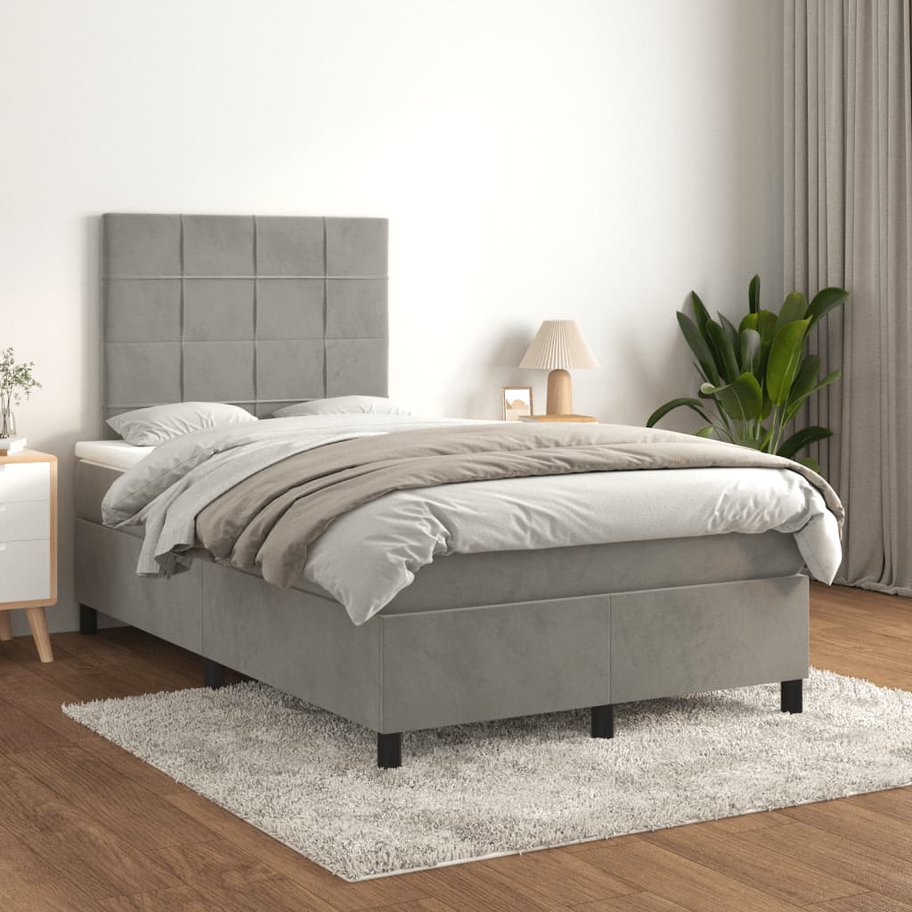 Κρεβάτι Boxspring με Στρώμα Ανοιχτό Γκρι 120x190 εκ. Βελούδινο