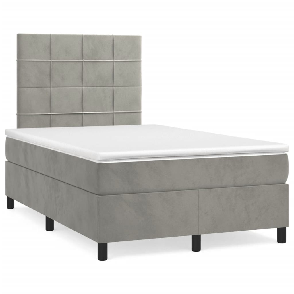 Κρεβάτι Boxspring με Στρώμα Ανοιχτό Γκρι 120x190 εκ. Βελούδινο