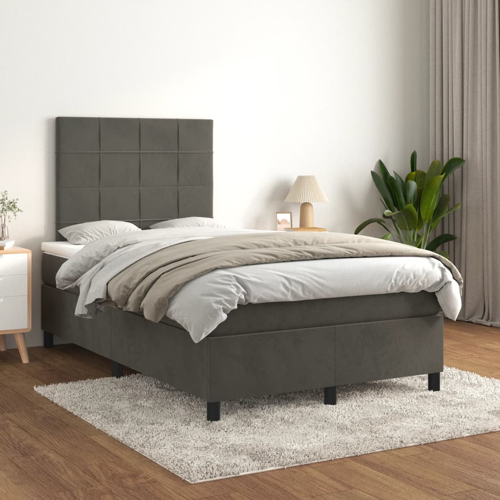Κρεβάτι Boxspring με Στρώμα Σκούρο Γκρι 120x190 εκ. Βελούδινο