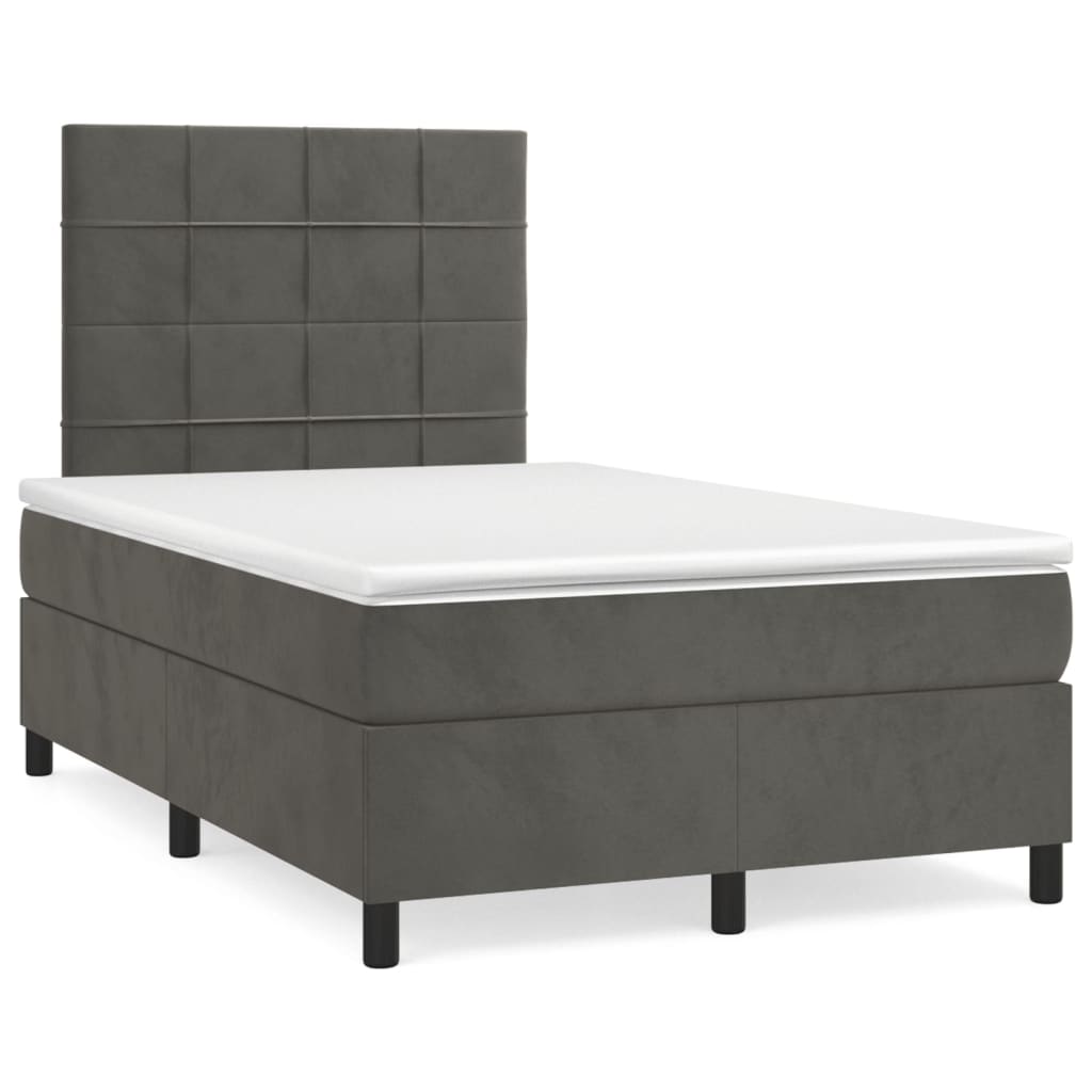 Κρεβάτι Boxspring με Στρώμα Σκούρο Γκρι 120x190 εκ. Βελούδινο