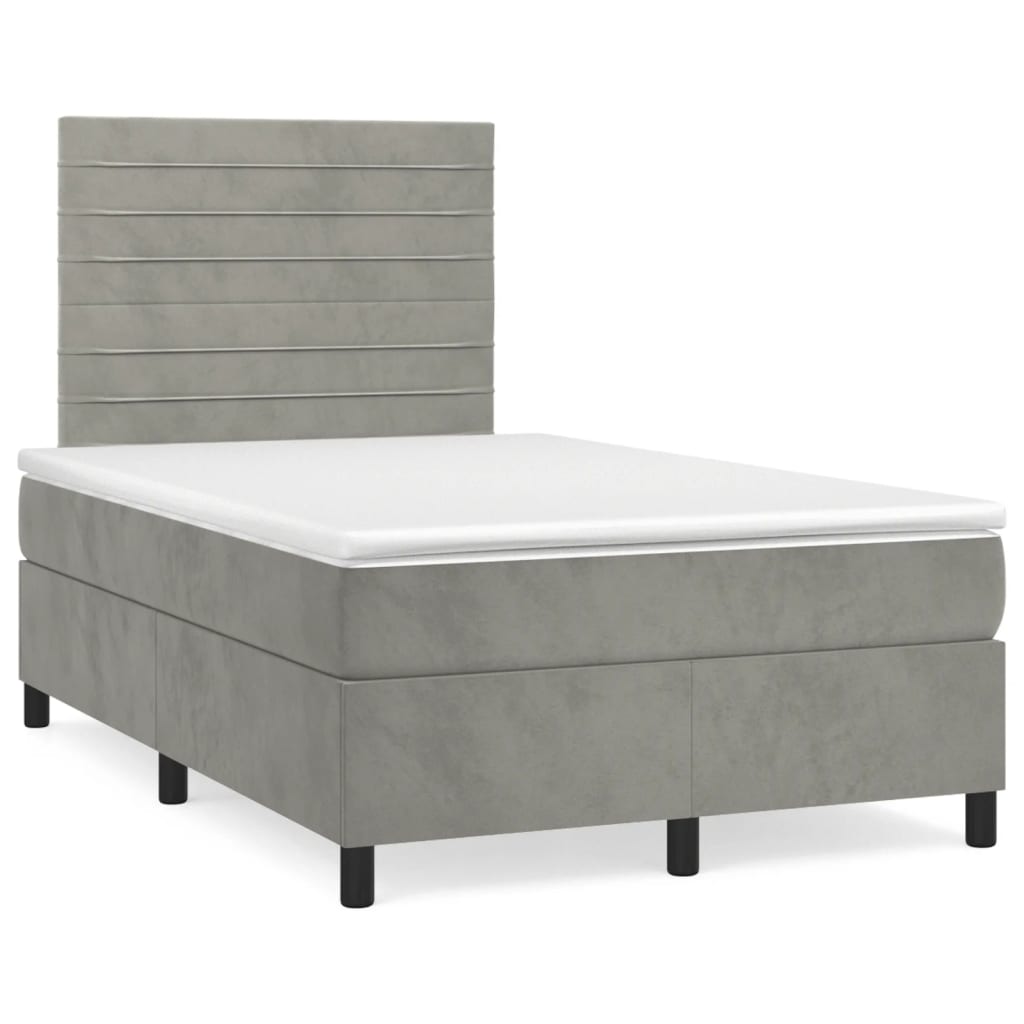 Κρεβάτι Boxspring με Στρώμα Ανοιχτό Γκρι 120x190 εκ. Βελούδινο