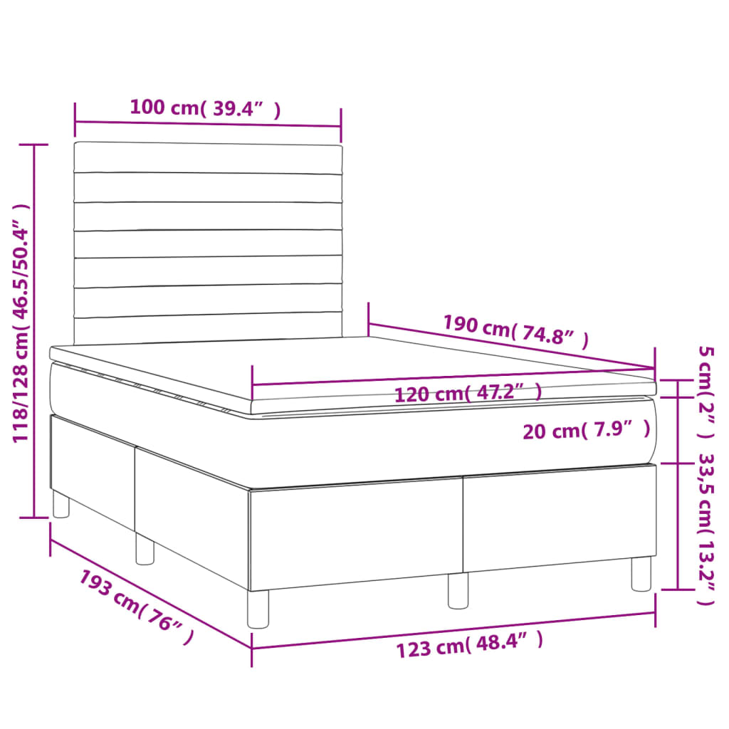 Κρεβάτι Boxspring με Στρώμα Σκούρο Γκρι 120x190 εκ. Βελούδινο