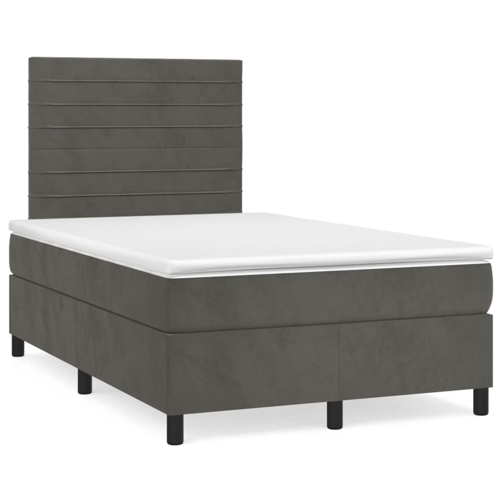 Κρεβάτι Boxspring με Στρώμα Σκούρο Γκρι 120x190 εκ. Βελούδινο