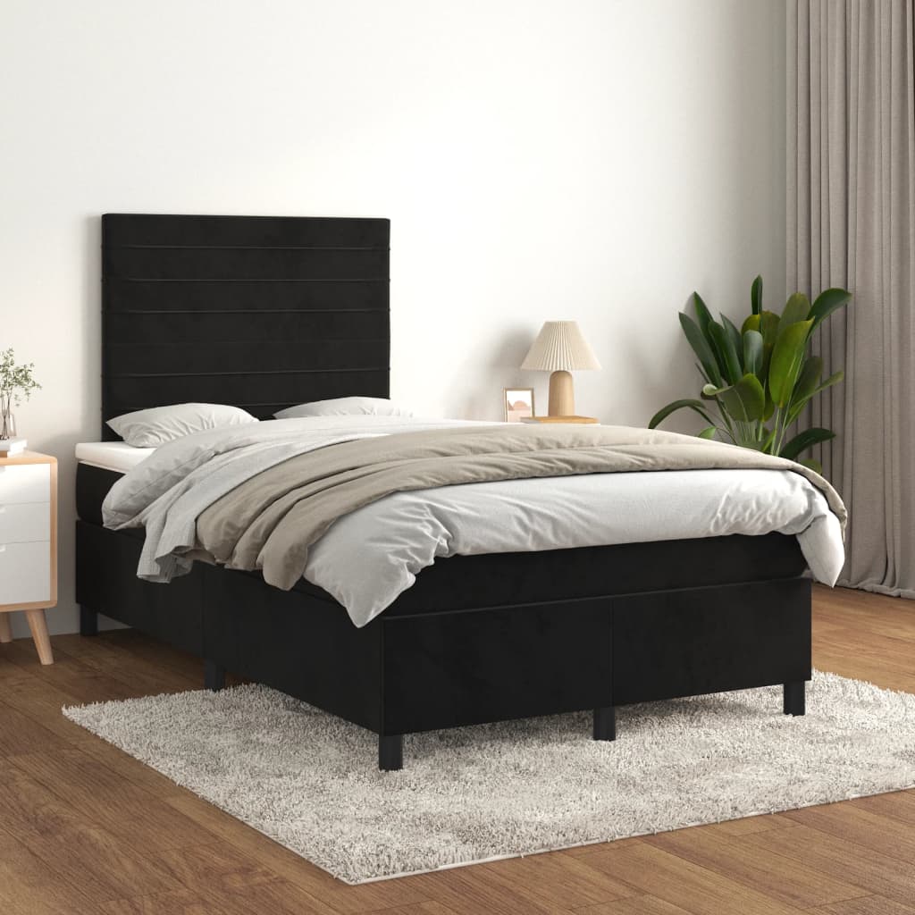 Κρεβάτι Boxspring με Στρώμα Μαύρο 120x190 εκ. Βελούδινο - Pakobazaar