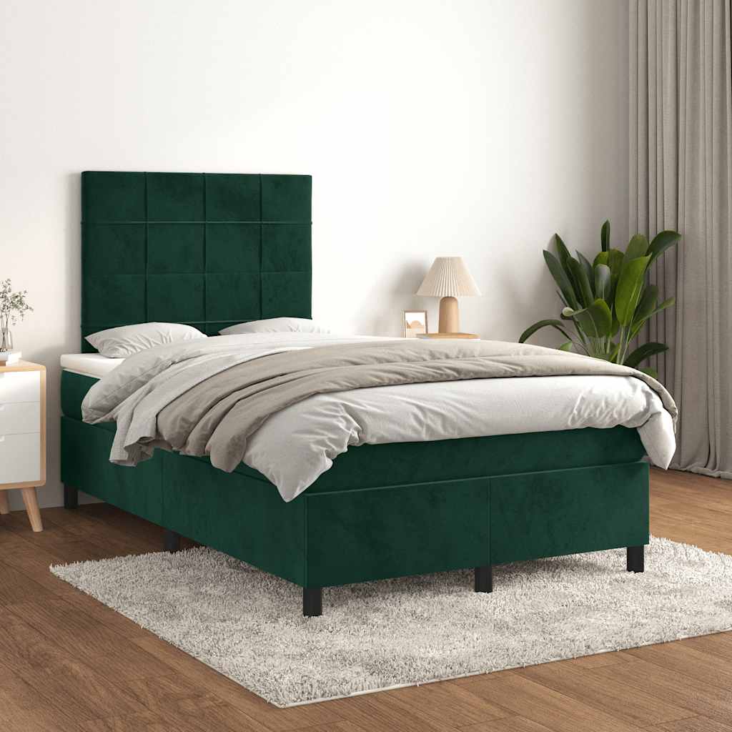 Κρεβάτι Boxspring με Στρώμα Σκούρο Πράσινο 120x190εκ. Βελούδινο