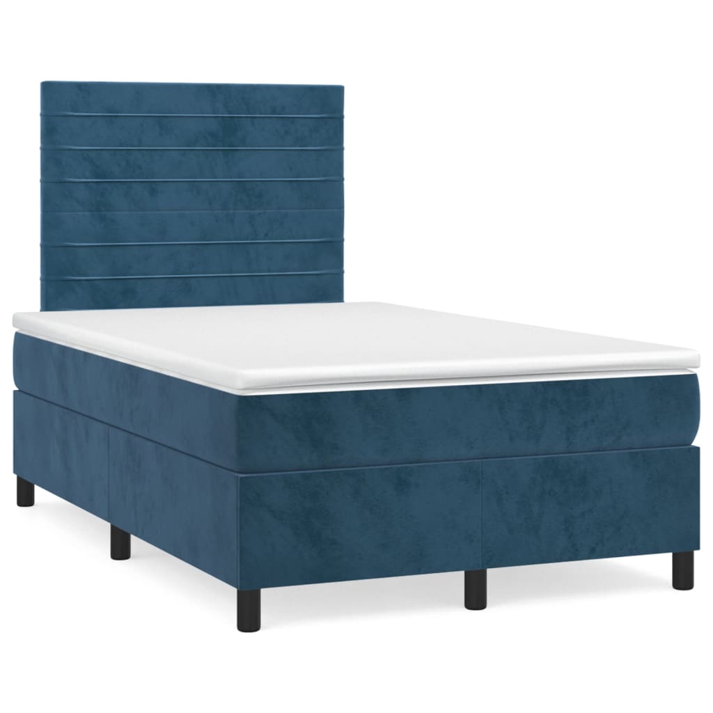 Κρεβάτι Boxspring με Στρώμα Σκούρο Μπλε 120x190 εκ. Βελούδινο
