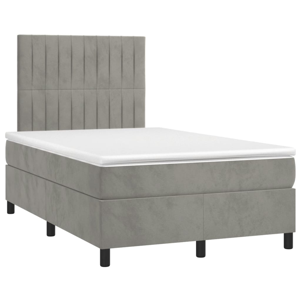 Κρεβάτι Boxspring με Στρώμα Ανοιχτό Γκρι 120x190 εκ. Βελούδινο