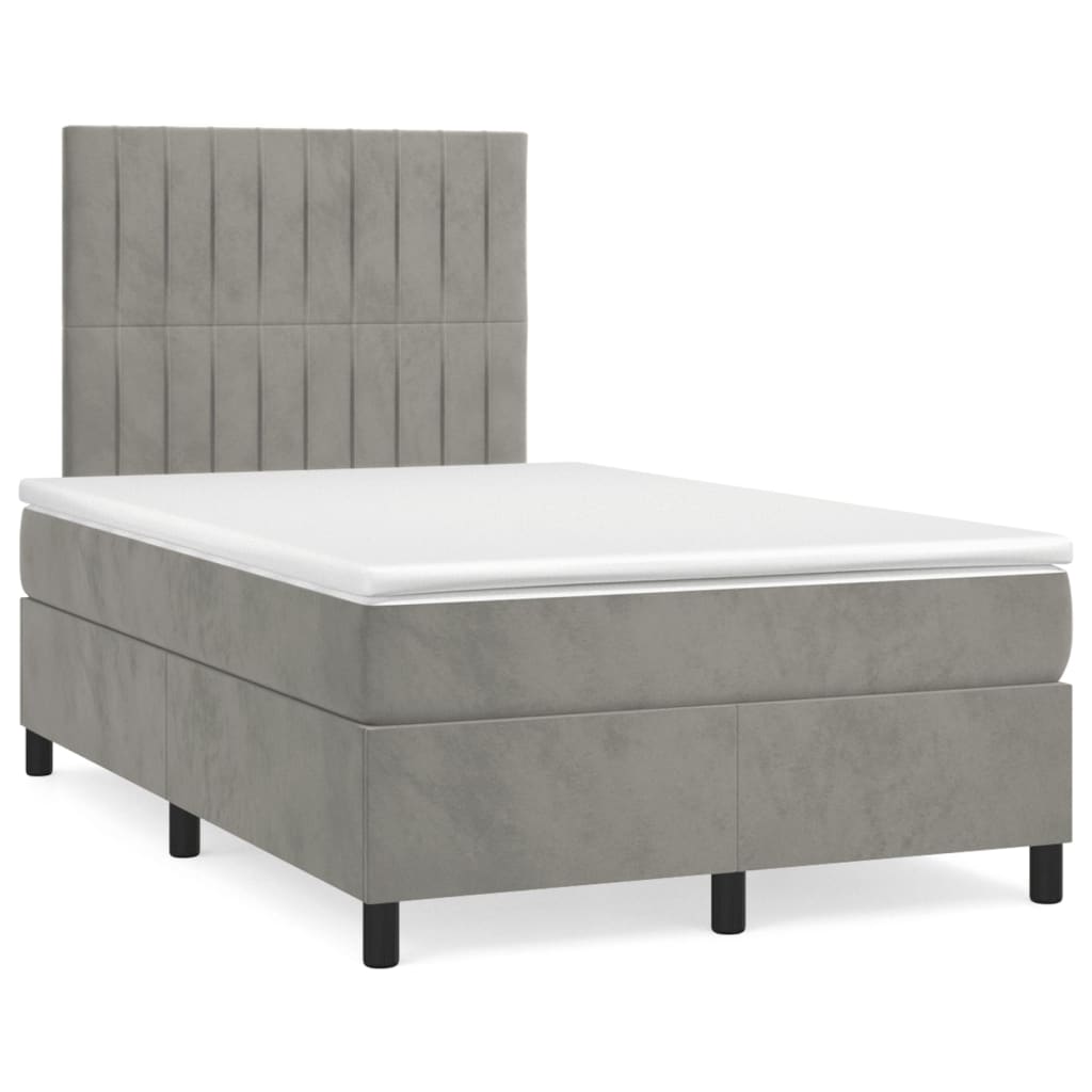 Κρεβάτι Boxspring με Στρώμα Ανοιχτό Γκρι 120x190 εκ. Βελούδινο