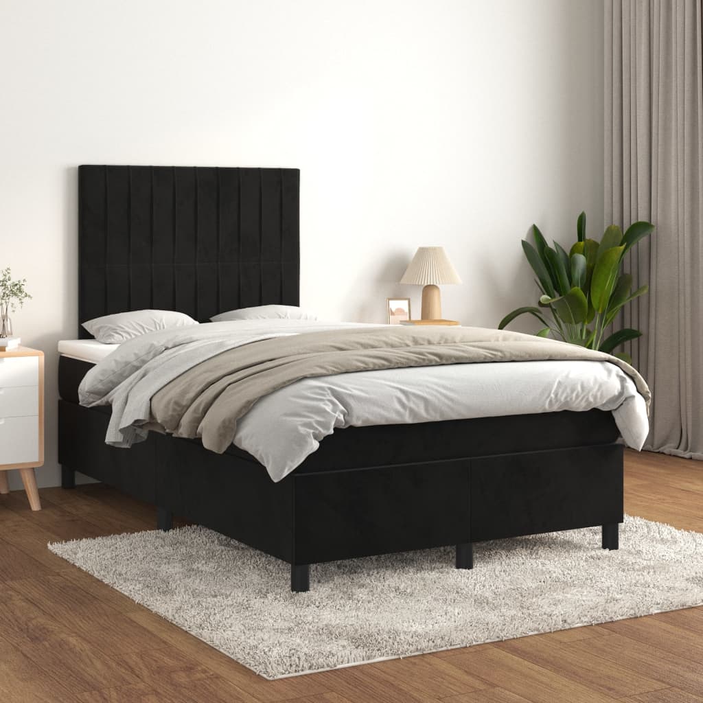 Κρεβάτι Boxspring με Στρώμα Μαύρο 120x190 εκ. Βελούδινο - Pakobazaar