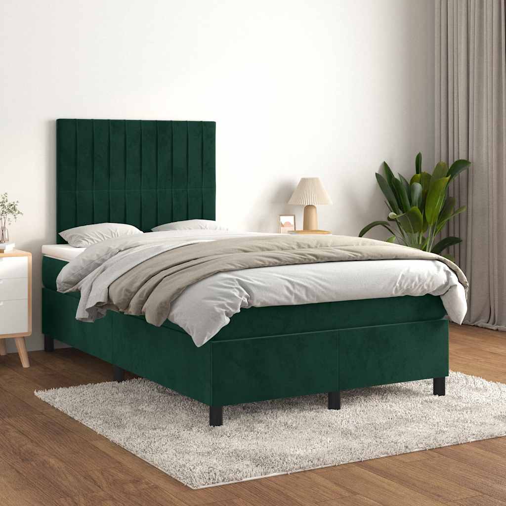 Κρεβάτι Boxspring με Στρώμα Σκούρο Πράσινο 120x190εκ. Βελούδινο