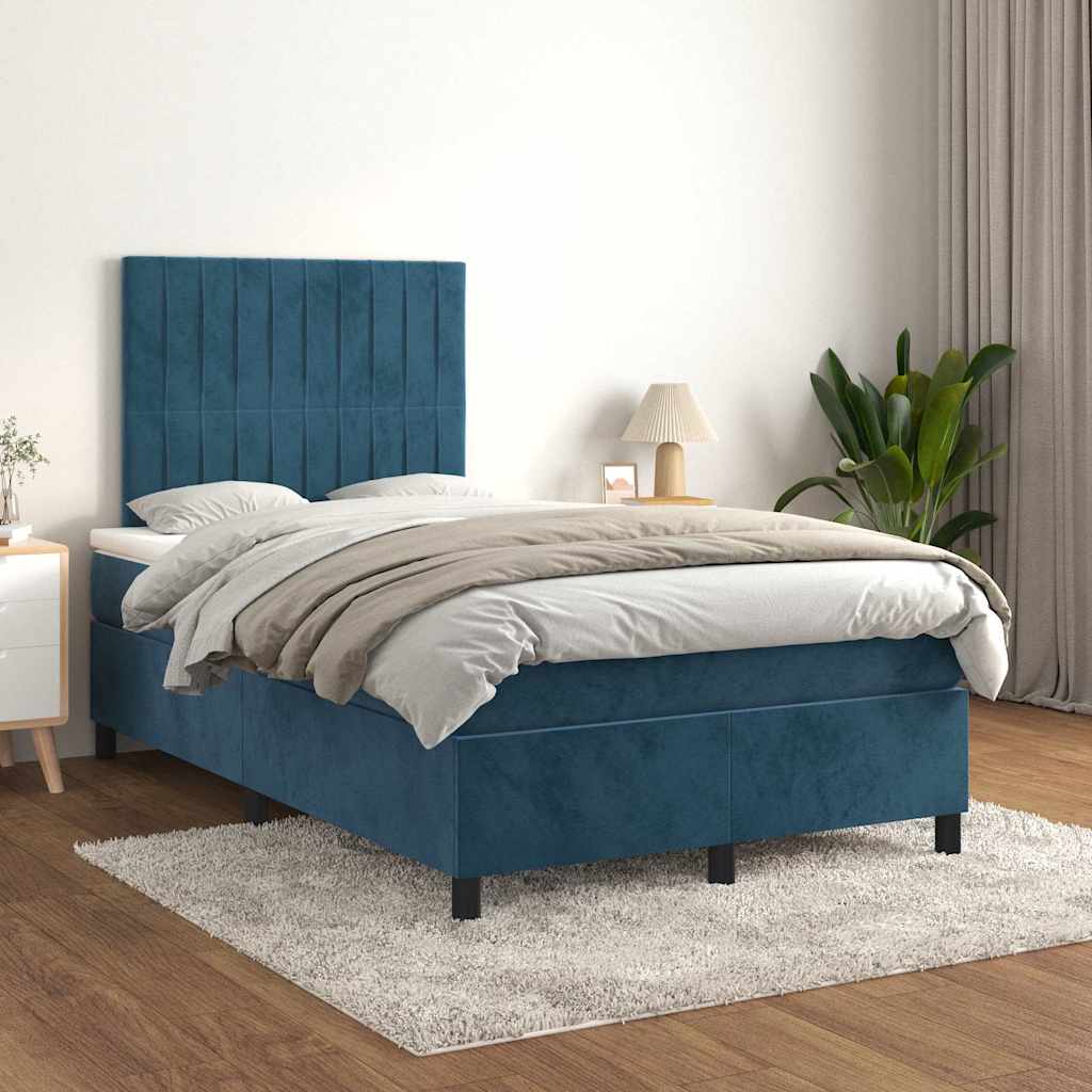 Κρεβάτι Boxspring με Στρώμα Σκούρο Μπλε 120x190 εκ. Βελούδινο - Pakobazaar