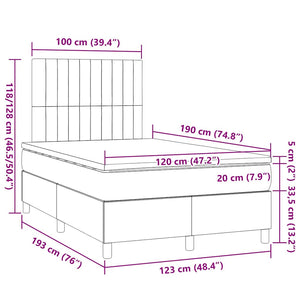 Κρεβάτι Boxspring με Στρώμα Σκούρο Μπλε 120x190 εκ. Βελούδινο - Pakobazaar