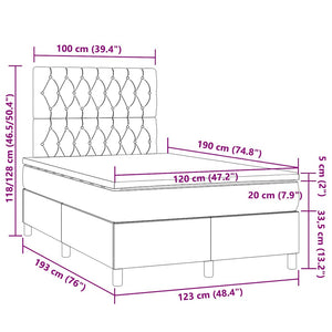 Κρεβάτι Boxspring με Στρώμα Ανοιχτό Γκρι 120x190 εκ. Βελούδινο