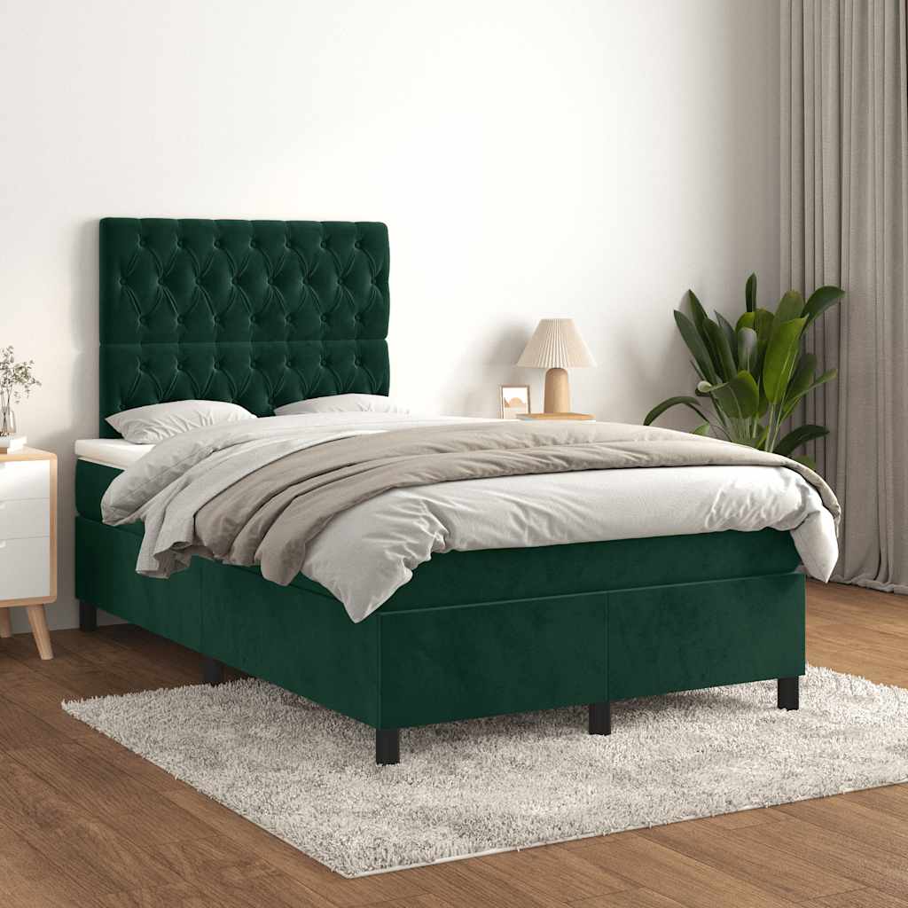 Κρεβάτι Boxspring με Στρώμα Σκούρο Πράσινο 120x190εκ. Βελούδινο