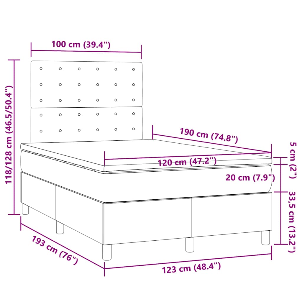 Κρεβάτι Boxspring με Στρώμα Σκούρο Γκρι 120x190 εκ. Βελούδινο