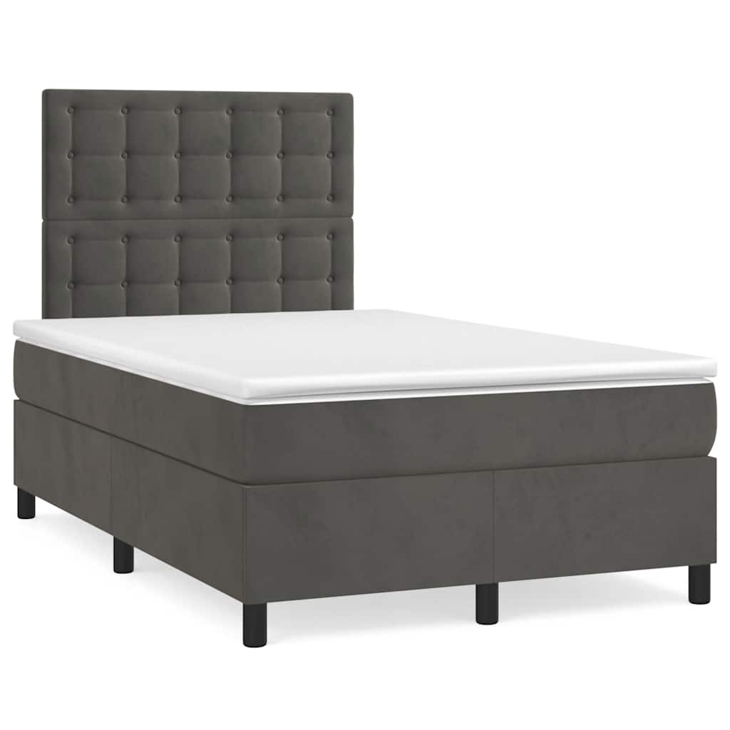 Κρεβάτι Boxspring με Στρώμα Σκούρο Γκρι 120x190 εκ. Βελούδινο