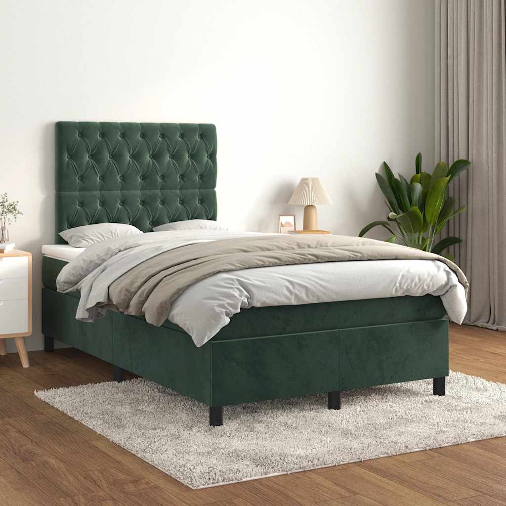 Κρεβάτι Boxspring με Στρώμα Σκούρο Πράσινο 120x190εκ. Βελούδινο