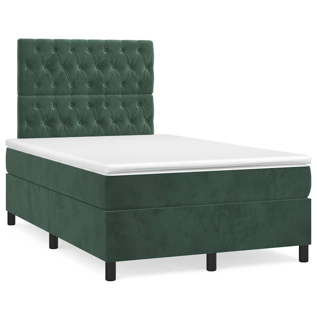Κρεβάτι Boxspring με Στρώμα Σκούρο Πράσινο 120x190εκ. Βελούδινο